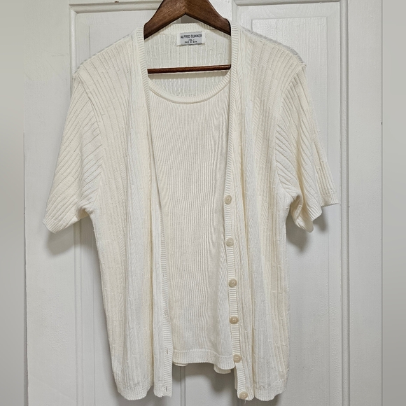 Alfred Dunner Sweaters - Alfred Dunner Cream Knit Cardigan and Top Set